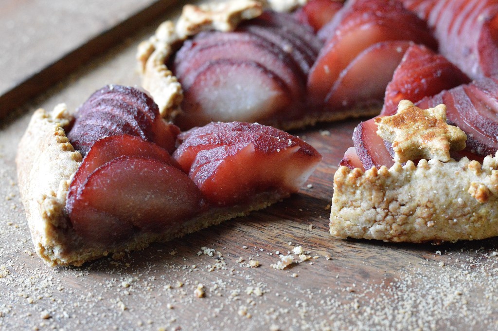 Red wine poached pear pie