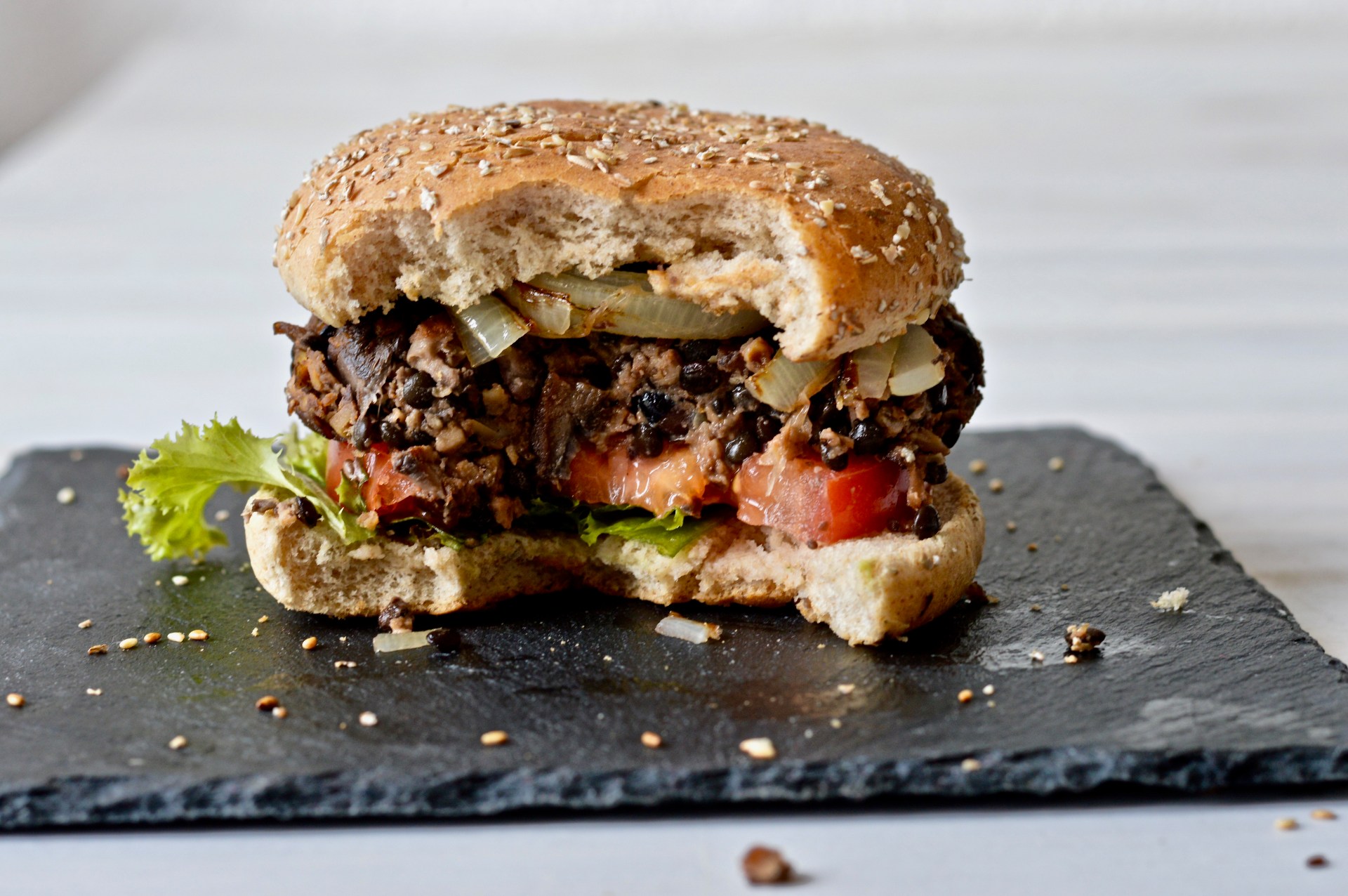 Beluga black lentil and bean burger
