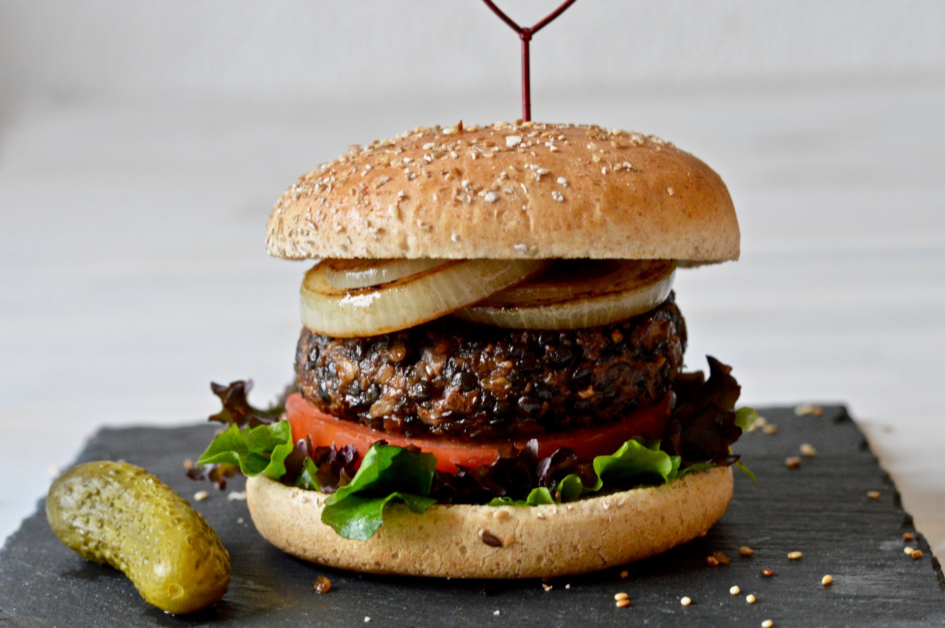 Beluga black lentil and bean burger