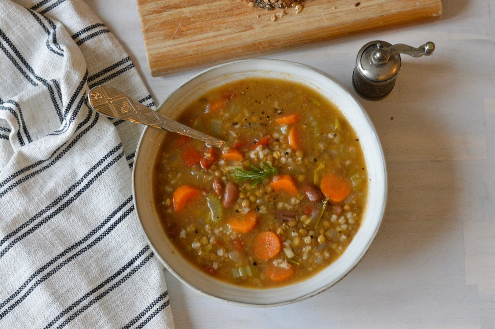 Brown bean, lentil and rice soup