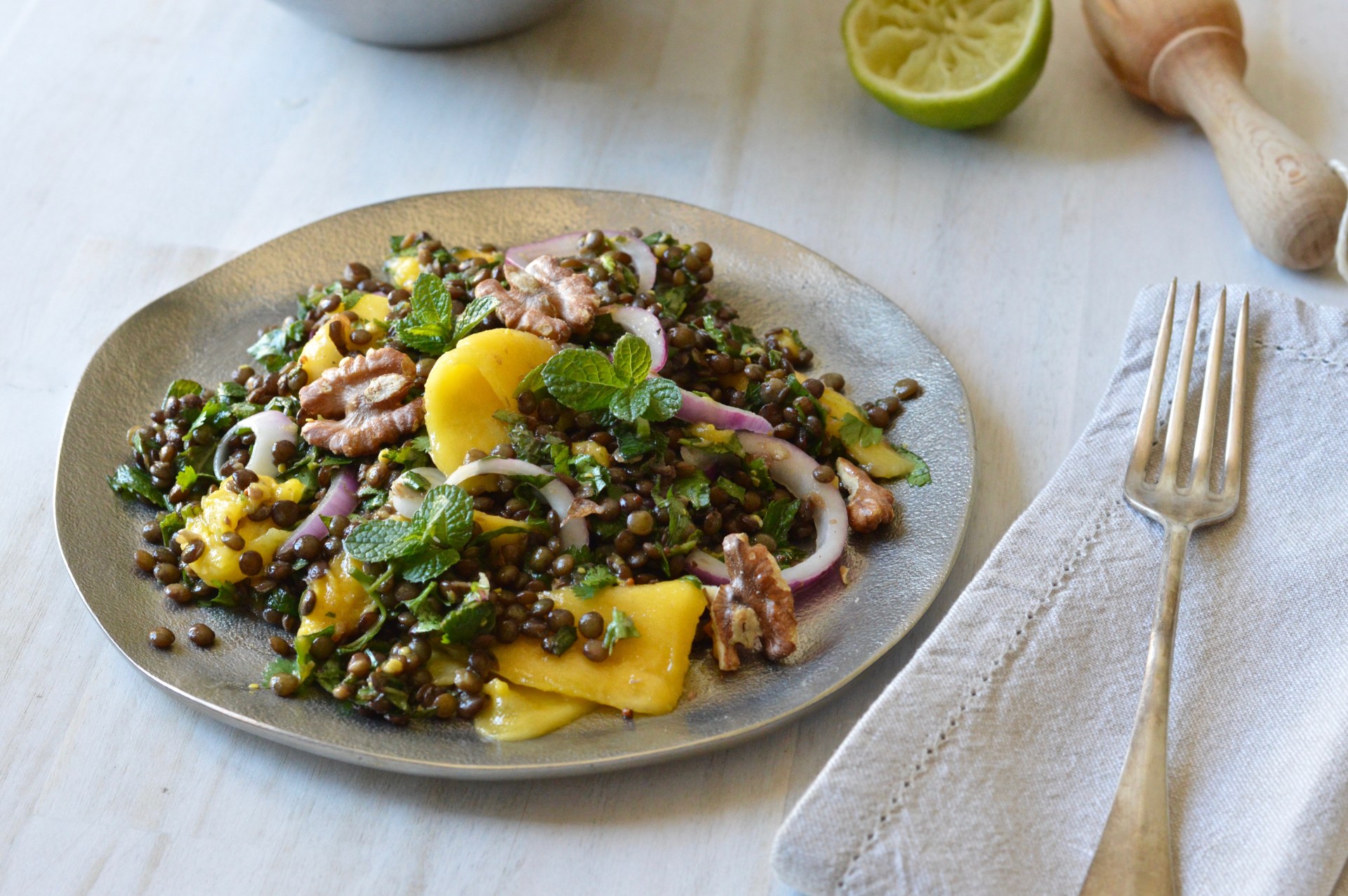 Lentil, herb and mango salad
