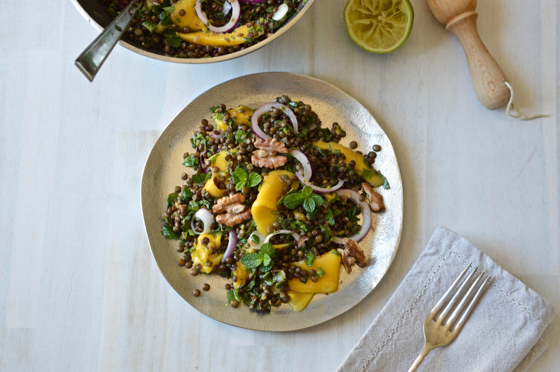 Lentil, herb and mango salad